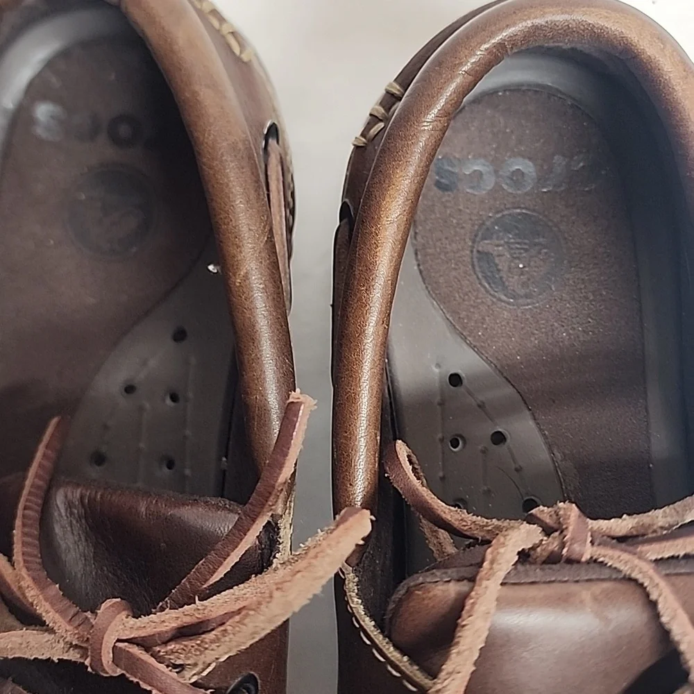 Crocs Leather Harborline Moccasin Mens Brown Boat Shoes Size M11